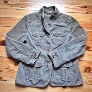 LL Bean Corduroy Pea Coat Womens Small Petite Tan Button Pockets Mature Career